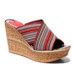 Love & Liberty High-Cork Wedge Sandals Memory Foam Padding | Fuschia-Multi Color